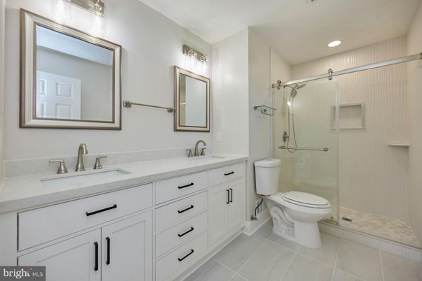 Bathroom, Dual Sink Vanities, Glass Shower, Interior, Recessed Lighting