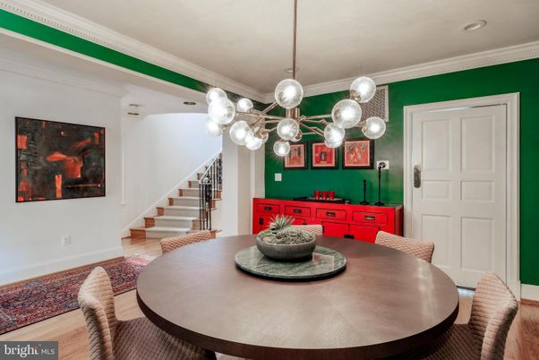 Dining room, Interior, Pendant Lights, Recessed Lighting, Wood Texture Flooring
