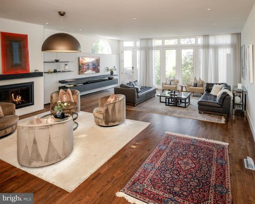 Fireplace, Interior, Living room, Pendant Lights, Recessed Lighting, Wood Texture Flooring