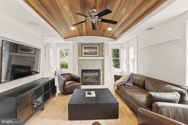 Fireplace, Interior, Living room, Recessed Lighting, Wooden Ceilings