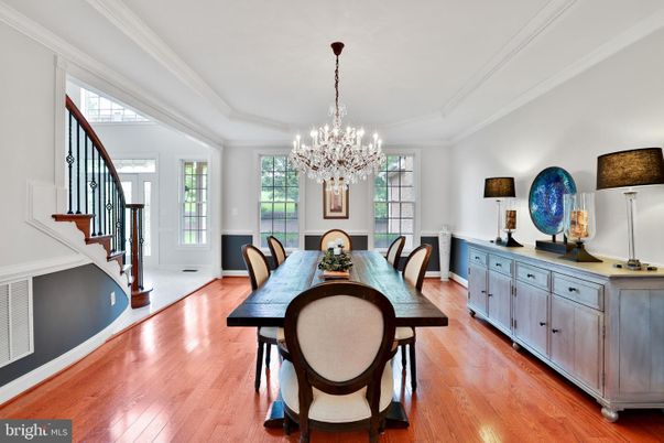 Chandelier, Dining room, Interior, Wood Texture Flooring