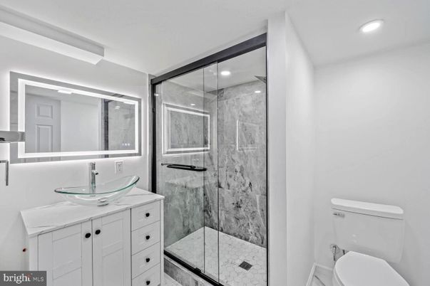 Bathroom, Glass Shower, Interior, Marble Walls, Recessed Lighting