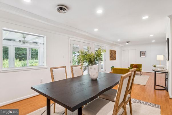 Dining room, Interior, Recessed Lighting, Wood Texture Flooring
