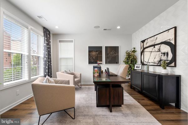 Home Office, Interior, Living room, Recessed Lighting, Wood Texture Flooring