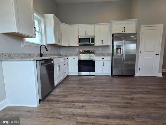Interior, Kitchen, Stainless Steel Appliances, Wood Texture Flooring