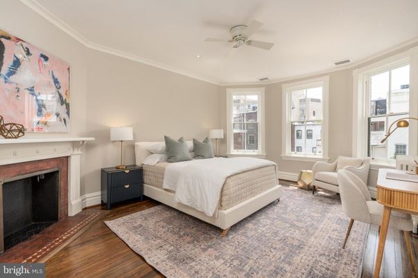 Bedroom, Fireplace, Home Office, Interior, Wood Texture Flooring