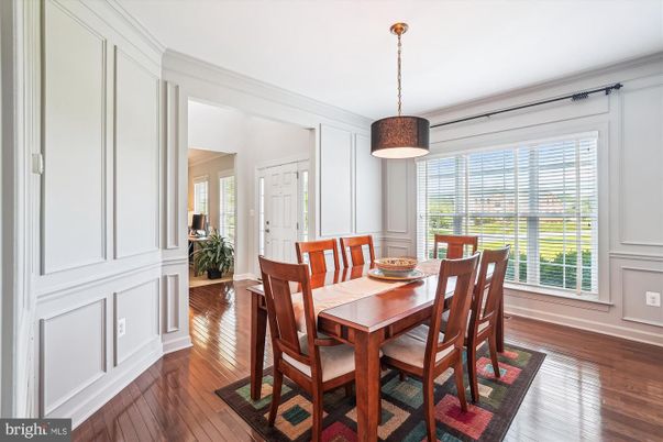Dining room, Interior, Pendant Lights, Wood Texture Flooring