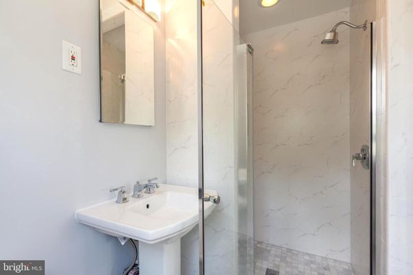 Bathroom, Glass Shower, Interior, Marble Walls, Recessed Lighting
