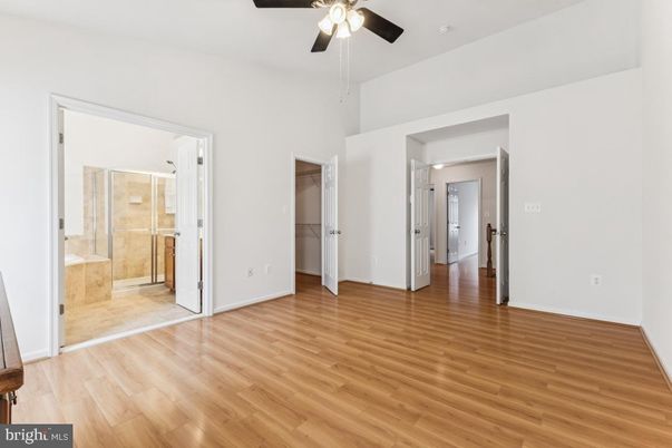 Bathroom, Empty room, Glass Shower, Interior, Wood Texture Flooring