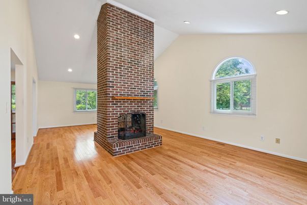 Empty room, Fireplace, Interior, Recessed Lighting, Wood Texture Flooring
