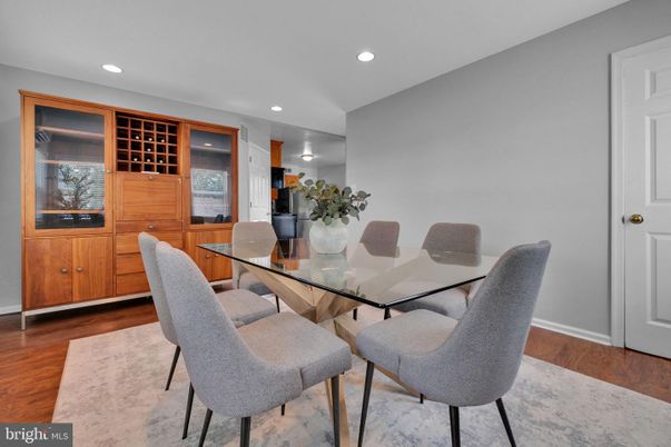 Dining room, Interior, Recessed Lighting, Wood Texture Flooring