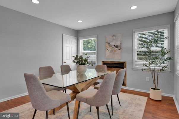 Dining room, Interior, Recessed Lighting, Wood Texture Flooring