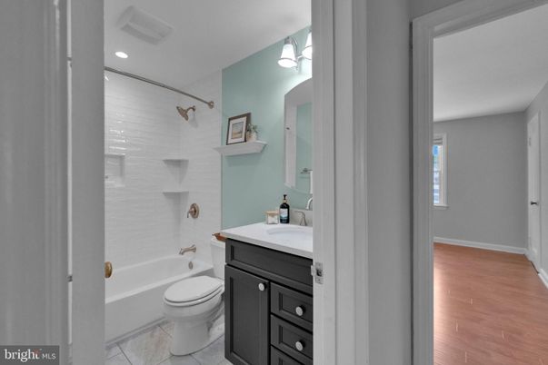 Bathroom, Interior, Recessed Lighting, Wood Texture Flooring