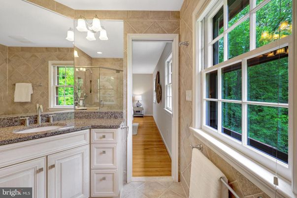 Bathroom, Glass Shower, Interior, Wood Texture Flooring
