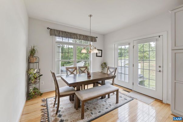 Dining room, Interior, Pendant Lights, Wood Texture Flooring