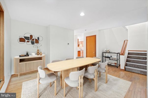 Dining room, Interior, Recessed Lighting, Wood Texture Flooring