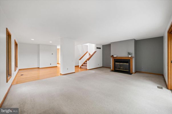 Empty room, Fireplace, Interior, Recessed Lighting, Wood Texture Flooring