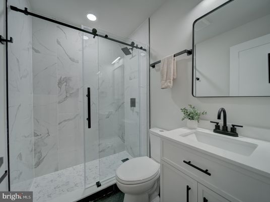 Bathroom, Glass Shower, Interior, Marble Walls, Recessed Lighting