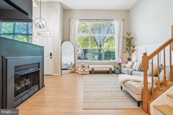 Fireplace, Interior, Living room, Pendant Lights, Wood Texture Flooring