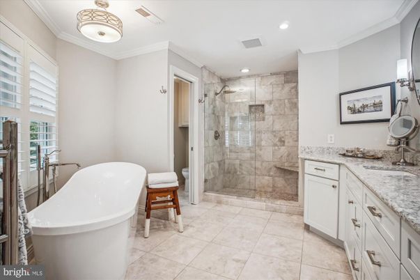 Bathroom, Dual Sink Vanities, Free Standing Baths, Glass Shower, Interior, Recessed Lighting