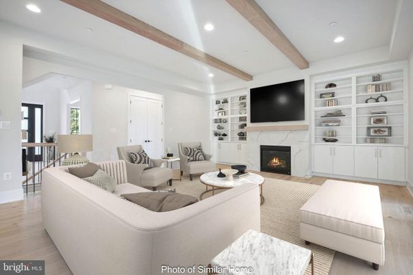 Fireplace, Interior, Living room, Recessed Lighting, Wooden Beams, Wood Texture Flooring