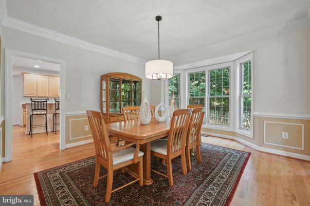 Dining room, Interior, Pendant Lights, Recessed Lighting, Wood Texture Flooring