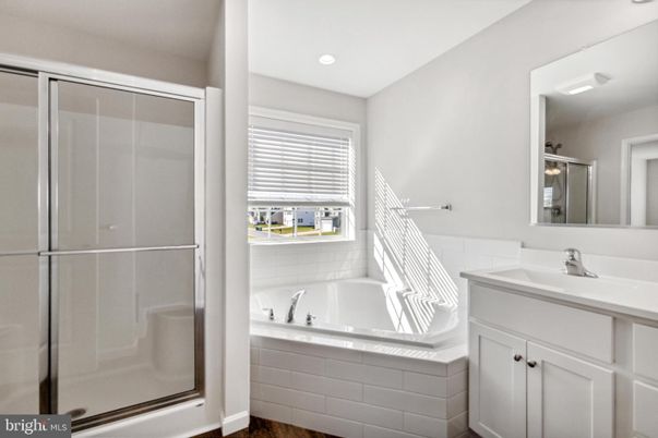 Bathroom, Glass Shower, Interior, Recessed Lighting, Wood Texture Flooring