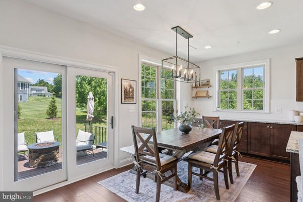 Dining room, Interior, Pendant Lights, Recessed Lighting, Wood Texture Flooring