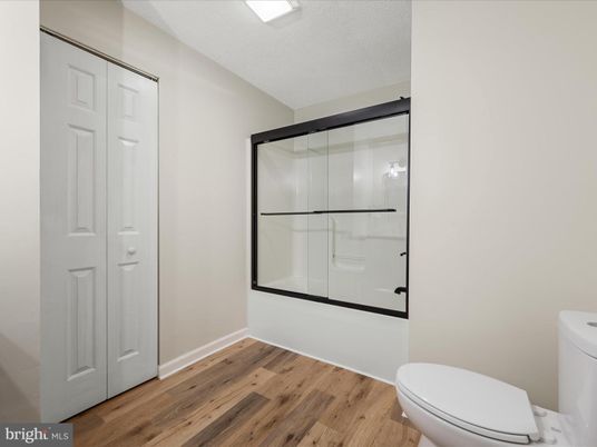 Bathroom, Glass Shower, Interior, Wood Texture Flooring