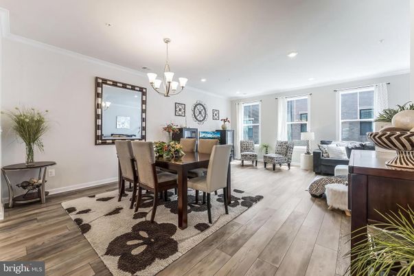 Chandelier, Dining room, Interior, Living room, Recessed Lighting, Wood Texture Flooring