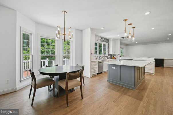 Dining room, Interior, Kitchen, Pendant Lights, Recessed Lighting, Wood Texture Flooring