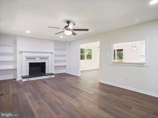 Empty room, Fireplace, Interior, Recessed Lighting, Wood Texture Flooring