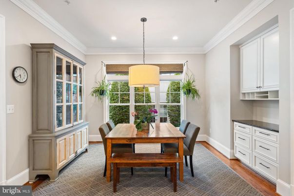 Dining room, Interior, Pendant Lights, Recessed Lighting, Wood Texture Flooring