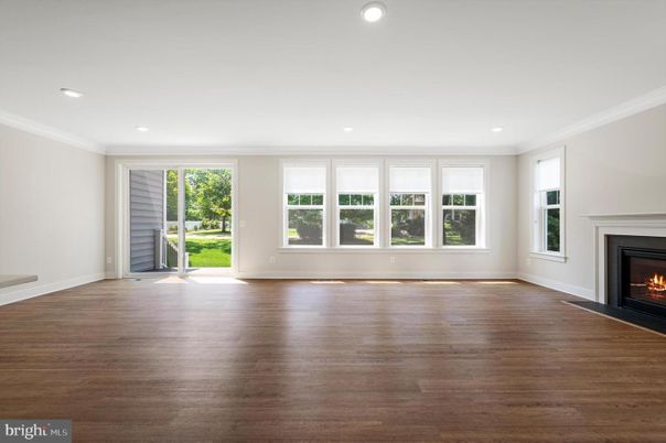 Empty room, Fireplace, Interior, Recessed Lighting, Wood Texture Flooring