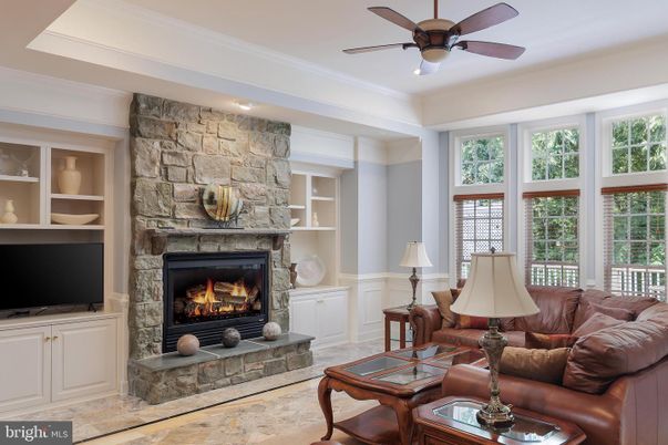 Fireplace, Interior, Living room, Recessed Lighting, Stone Walls