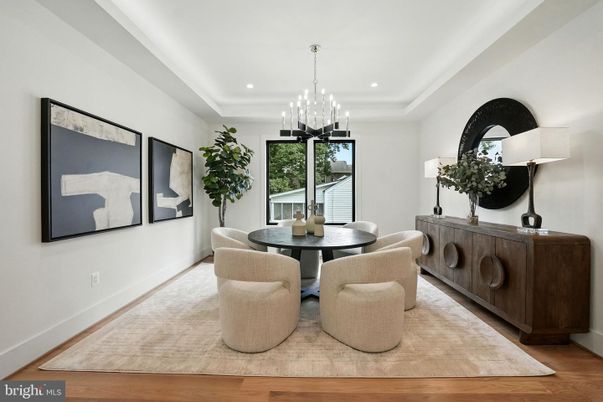 Chandelier, Dining room, Interior, Pendant Lights, Recessed Lighting, Wood Texture Flooring