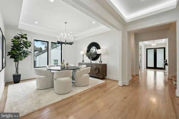 Dining room, Interior, Pendant Lights, Recessed Lighting, Wood Texture Flooring