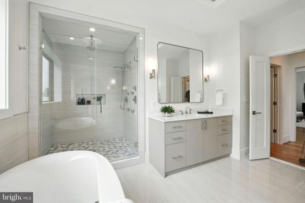 Bathroom, Dual Sink Vanities, Glass Shower, Interior, Recessed Lighting