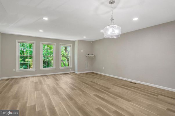 Empty room, Interior, Pendant Lights, Recessed Lighting, Wood Texture Flooring