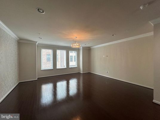 Chandelier, Empty room, Interior, Recessed Lighting, Wood Texture Flooring