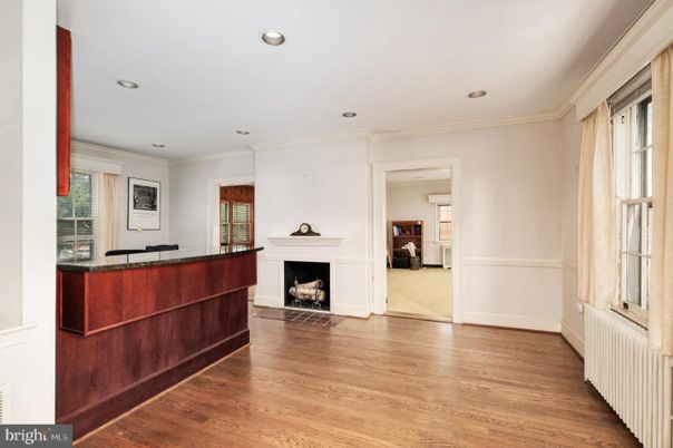 Empty room, Fireplace, Interior, Recessed Lighting, Wood Texture Flooring