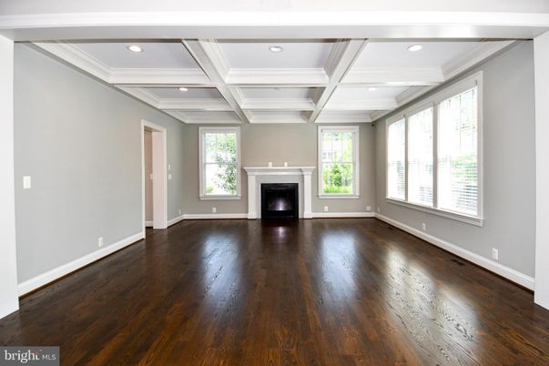Empty room, Fireplace, Interior, Recessed Lighting, Wood Texture Flooring