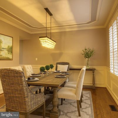 Chandelier, Dining room, Interior, Pendant Lights, Wood Texture Flooring