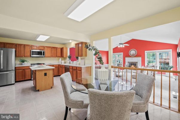 Dining room, Fireplace, Interior, Kitchen, Living room, Stainless Steel Appliances
