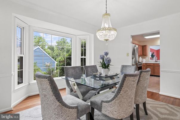 Dining room, Interior, Pendant Lights, Wood Texture Flooring