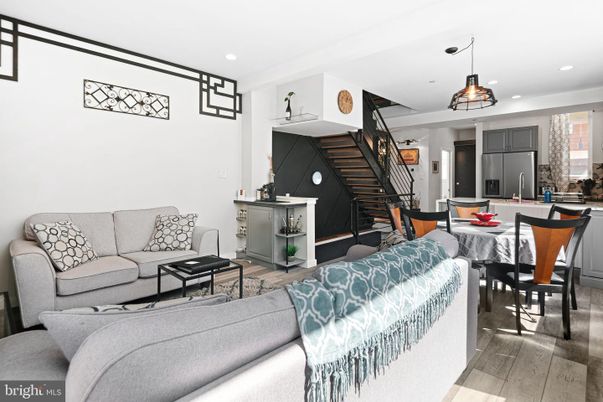 Dining room, Interior, Living room, Pendant Lights, Recessed Lighting, Wood Texture Flooring