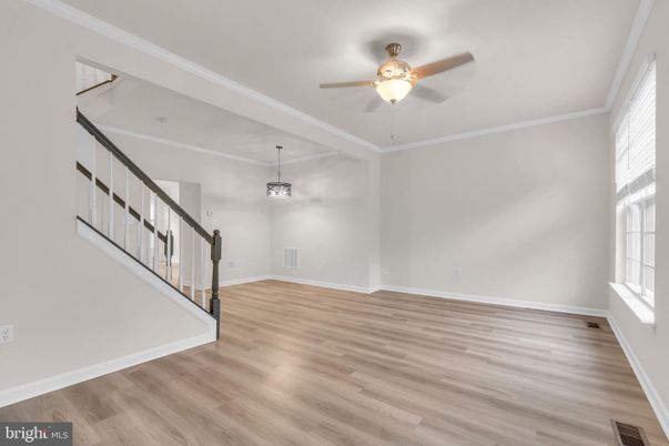 Empty room, Interior, Pendant Lights, Wood Texture Flooring