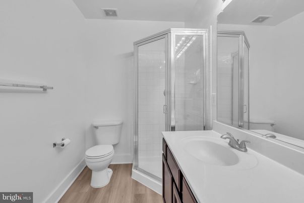 Bathroom, Glass Shower, Interior, Wood Texture Flooring