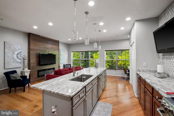 Interior, Kitchen, Pendant Lights, Recessed Lighting, Wood Texture Flooring