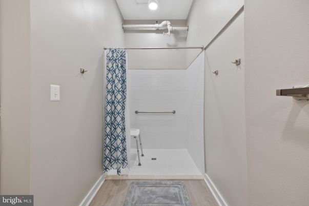 Bathroom, Interior, Recessed Lighting, Wood Texture Flooring